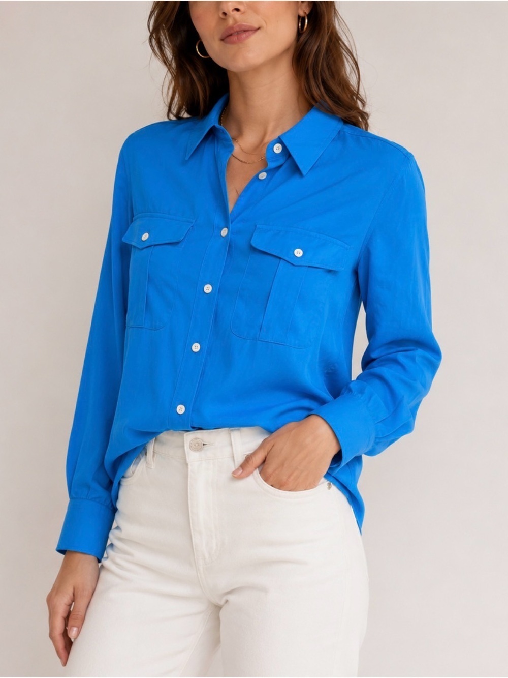 Polo Ralph Lauren S button up blue lightweight workwear preppy polyester blouse